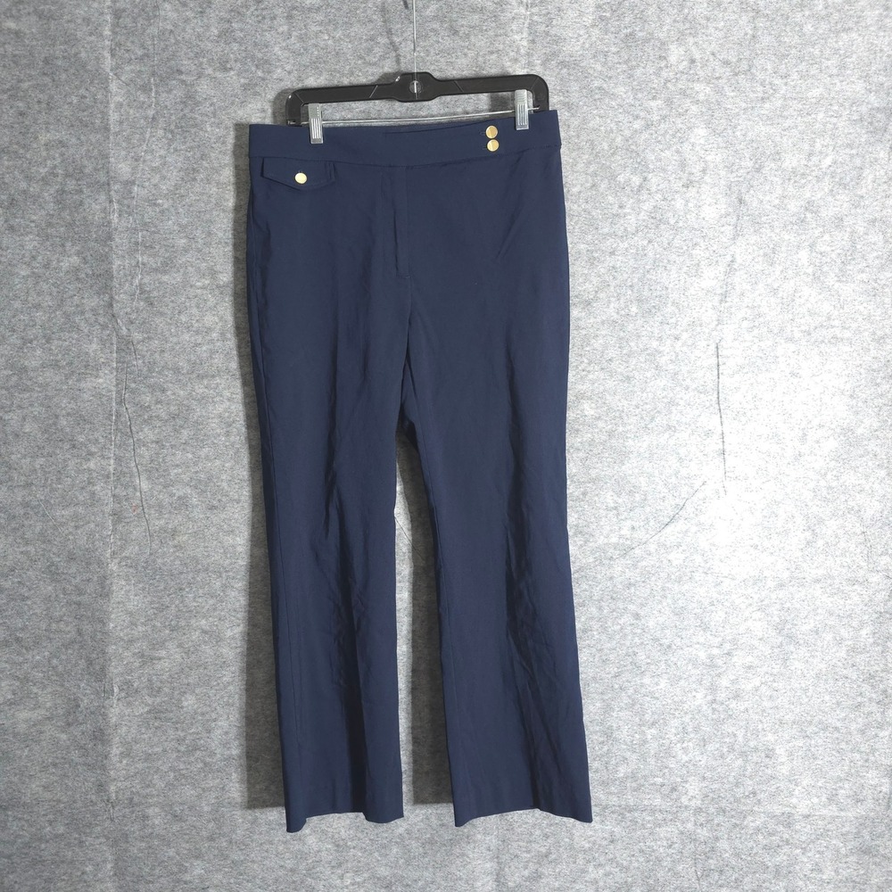 J McLaughlin Wide Leg Dress Pants Womens 10 Navy Blue Gold Button Detail Chic NY